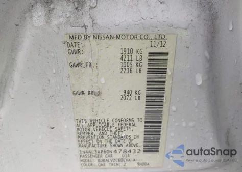 2013 Nissan Altima 2.5 Sl from USA, damaged, VIN 1N4AL3AP6DN478432